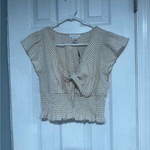 Women's Cream Checkered Top